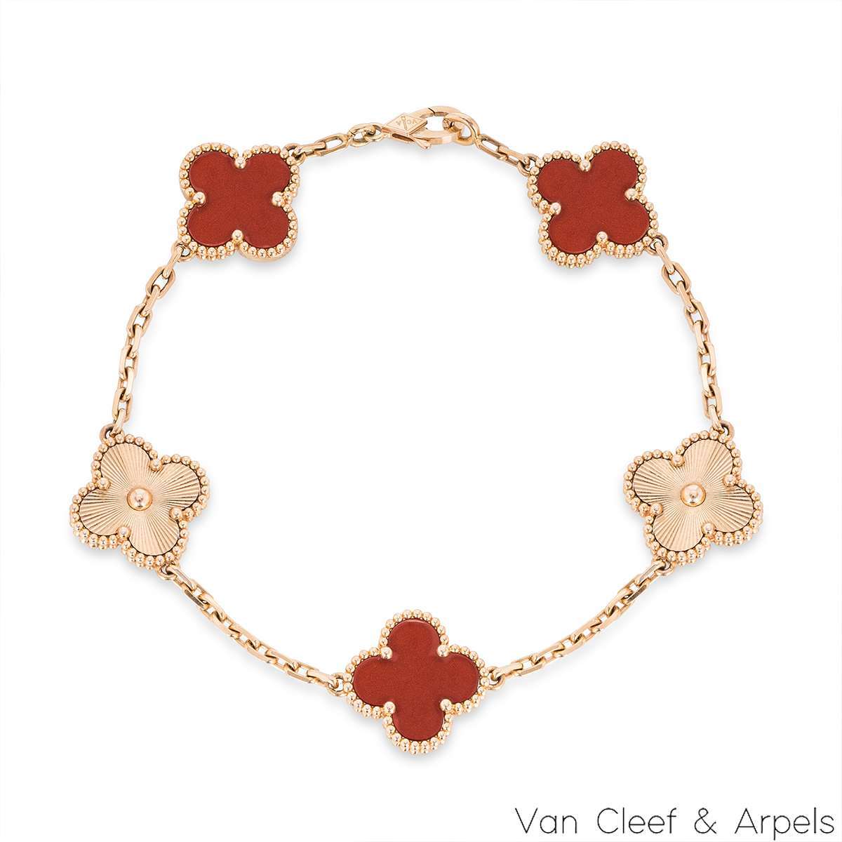 Van Cleef & Arpels Rose Gold Carnelian Guilloche Vintage Alhambra Bracelet VCARP7RP00 Van Cleef & Arpels Rose Gold Carnelian Guilloche Vintage Alhambra Bracelet VCARP7RP00